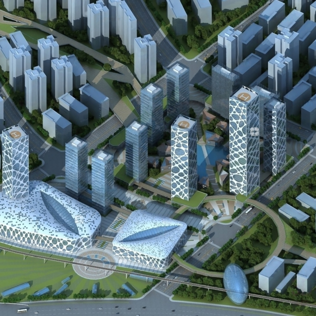  办公楼建筑鸟瞰3D模型